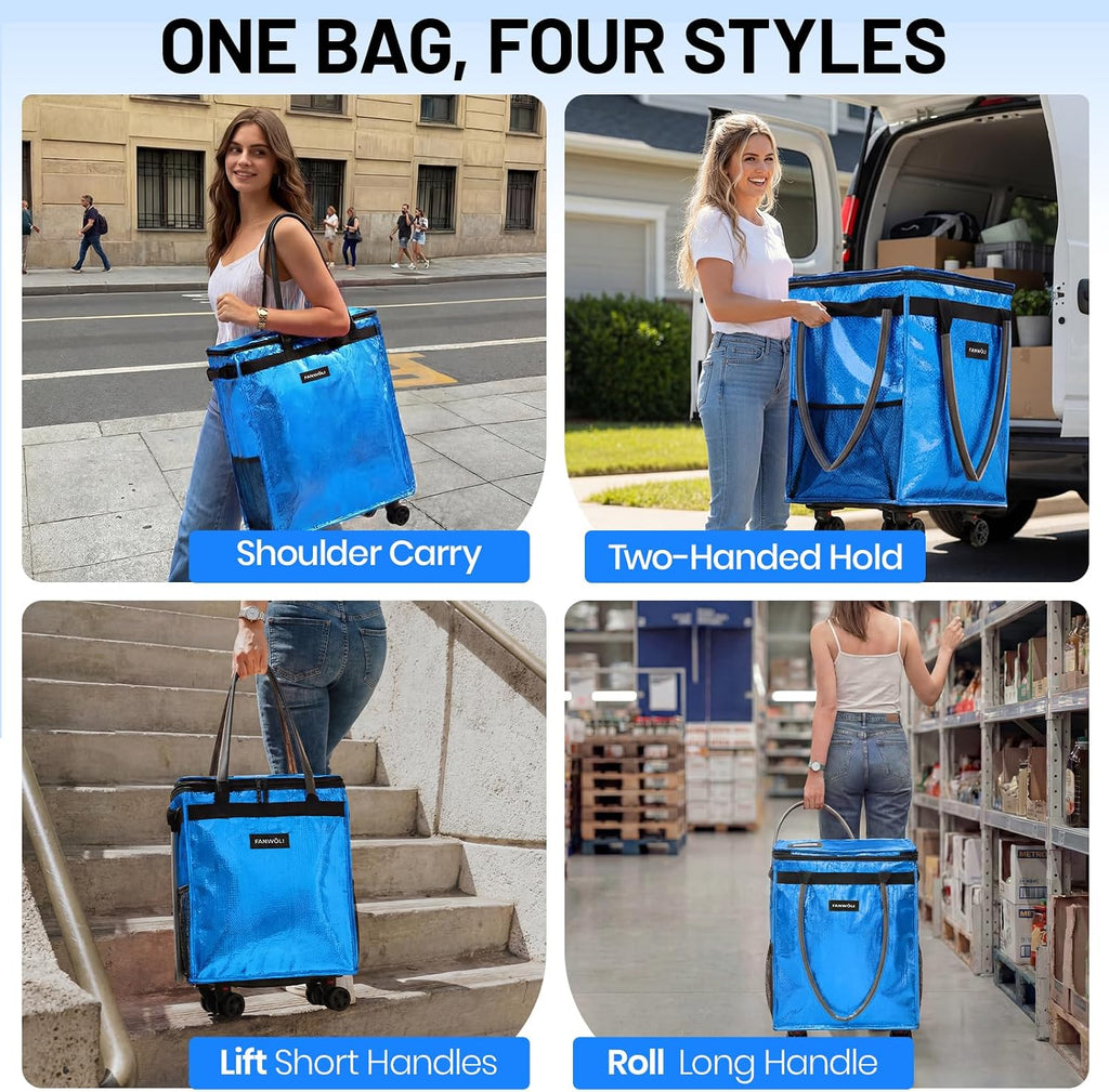 Fanwoli Dancer's Mobile Combo:80L Reusable Grocery Bag on Wheels + 23' Dance Bag with Garment Rack|Upgrade Stability, Simplify Your Move| Ideal for Competitions, Rehearsals & Daily Errands