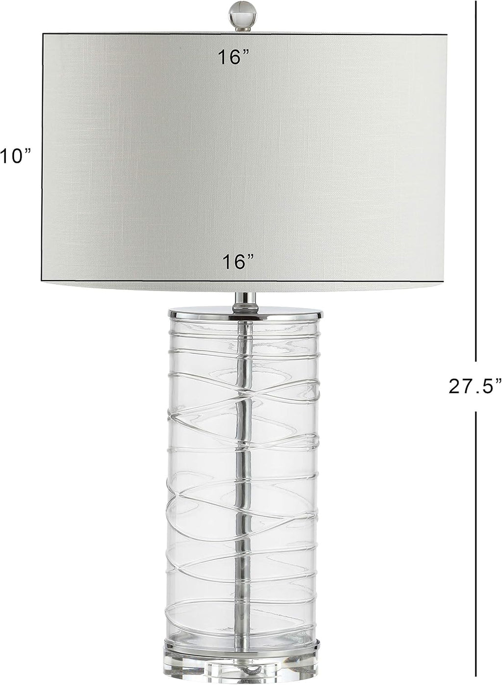 Eyely EYL4016B-SET2 Grace 27.5' Modern Fused Glass Cylinder LED Table Lamp for Reading Room, Living Room, Office, Bedroom, Transitional, Coastal, Glam, Clear (Set of 2)