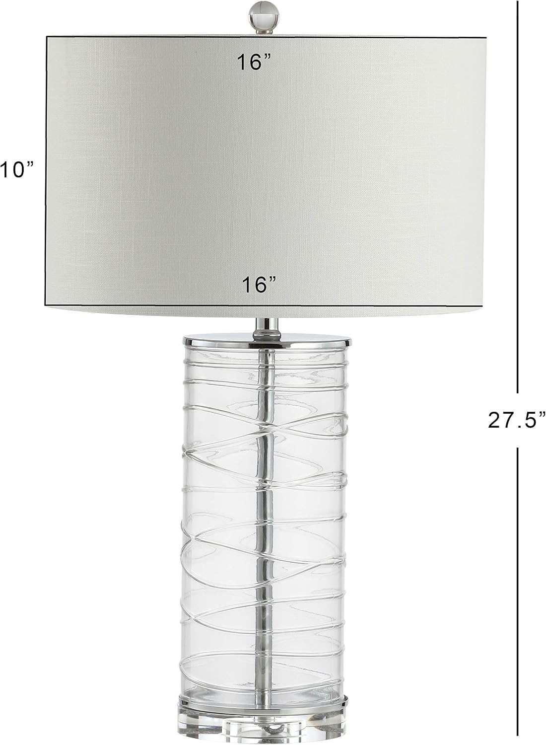 Eyely EYL4016B-SET2 Grace 27.5' Modern Fused Glass Cylinder LED Table Lamp for Reading Room, Living Room, Office, Bedroom, Transitional, Coastal, Glam, Clear (Set of 2)