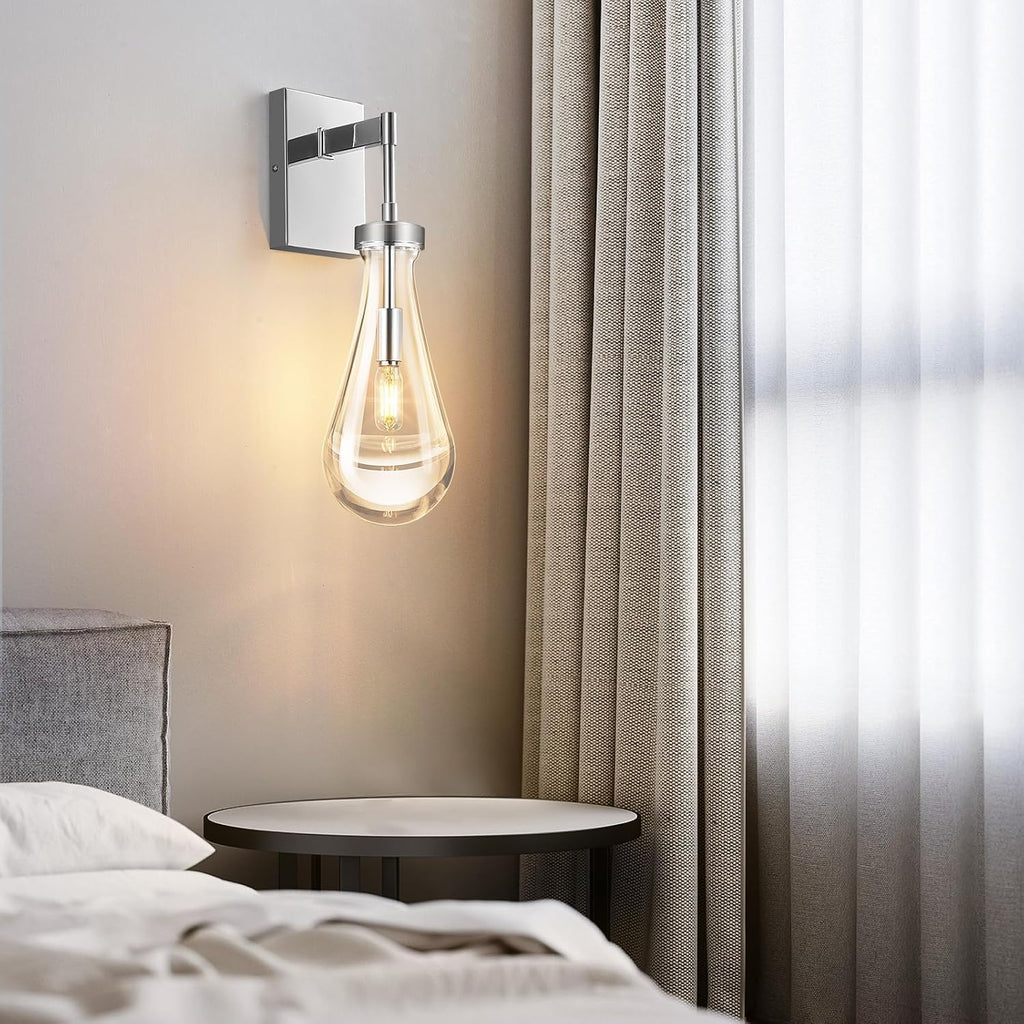Raindrop Wall Sconces Set of Two Chrome Sconces Wall Decor Modern Wall Lighting Glass Bathroom Sconces Indoor Vanity Light Wall Lamp for Bedroom Living Room Stair