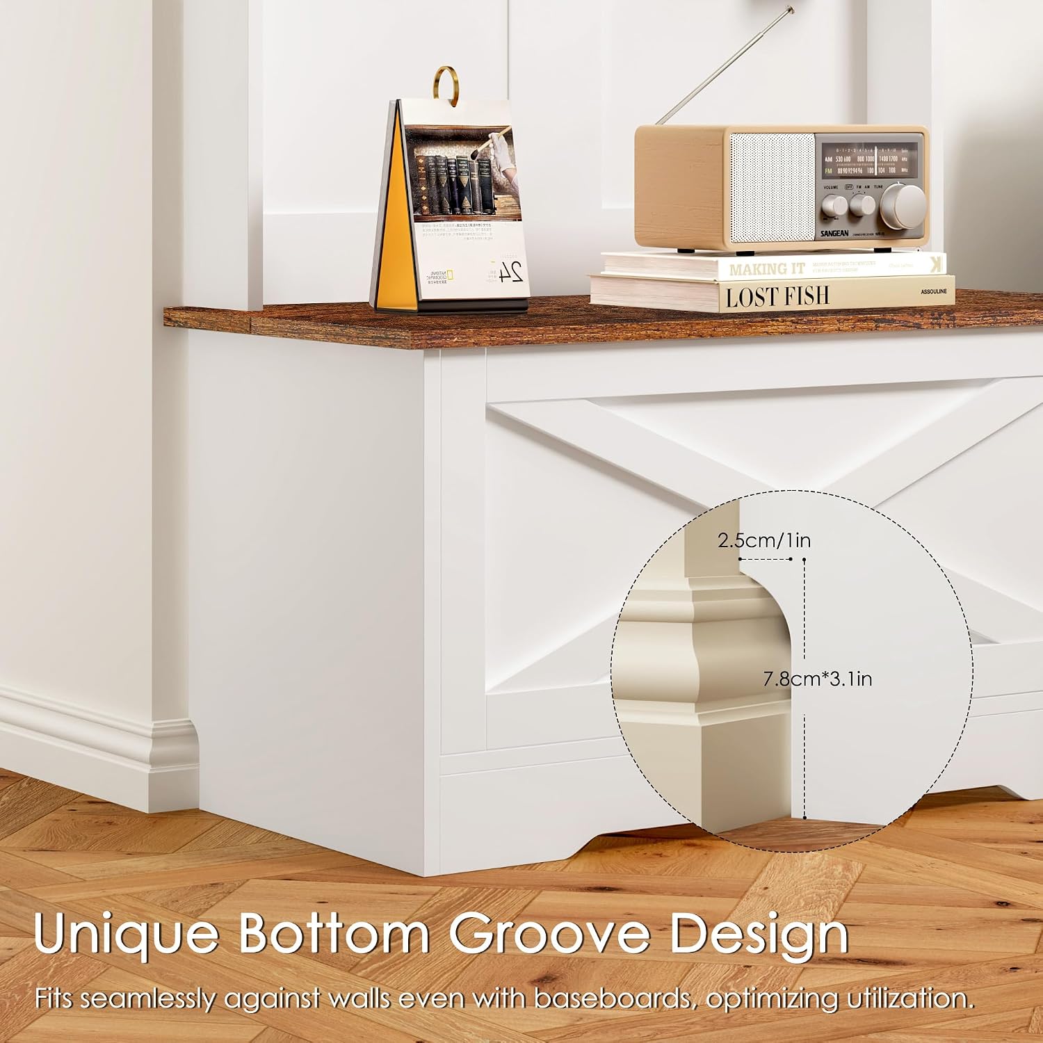 CHANCEE Hall Tree with Bench and Storage, Vintage White Coat Rack with 5 Hooks, 2 Shelves, Cabinet, Space-Saving Entryway Wardrobe Organizer for Bedroom, Hallway, or Mudroom