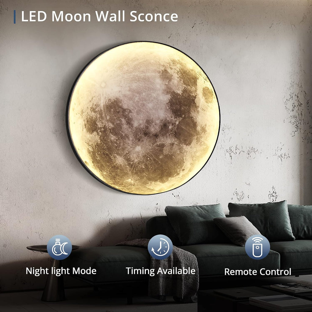 Dimmable Moon Wall Light 31.5 inch Wall Lights with Remote Control Plug-in Modern LED Wall Light, 40W Black Wall Lamp Indoor Wallmounted Ceiling Light Fixture for Hallway Bars Cafes KTV