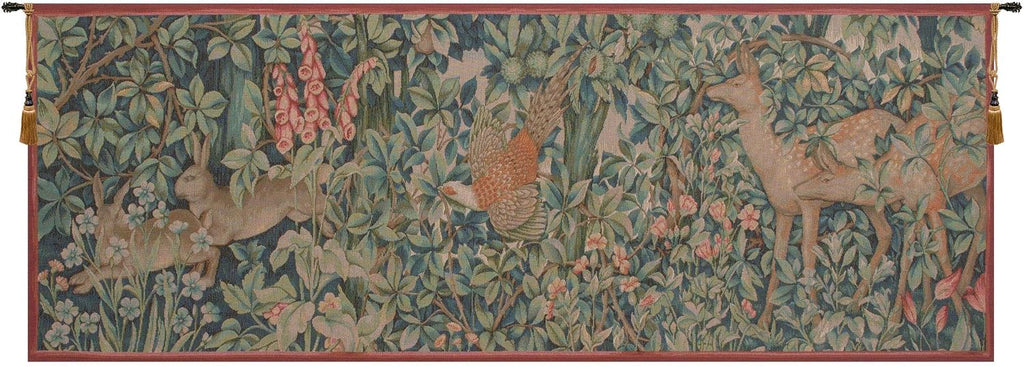 Charlotte Home Furnishings Inc French Boho Tapestry Wall Hanging 29 x 79 in, Rabbit, Pheasant, and Doe Aesthetic Woven Wall Art decor for Living Room Home Decor, European Cotton Jacquard Woven