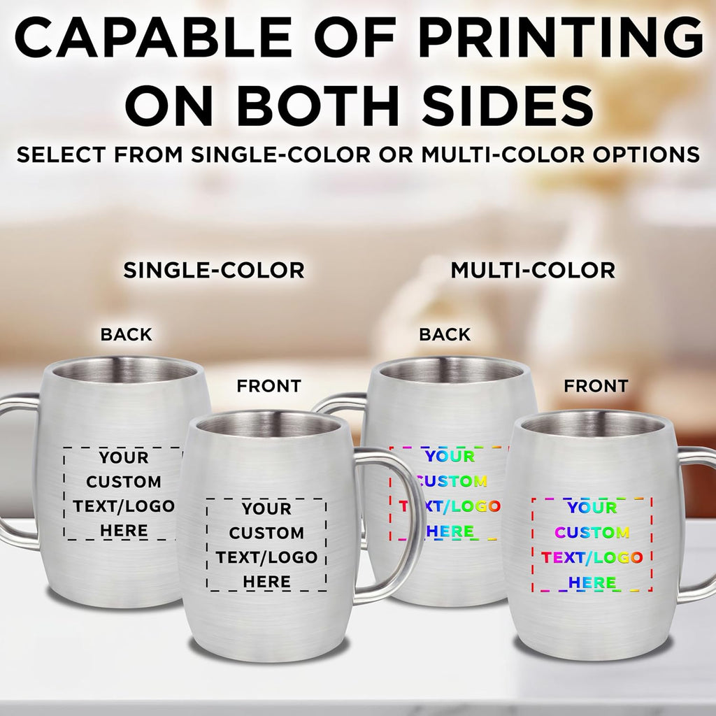 DISCOUNT PROMOS Custom Agnes Stainless Steel Mugs with Handle 14 oz. Set of 12, Personalized Bulk Pack - Double Wall, Perfect for Coffee, Beer, Other Hot & Cold Beverages - Silver
