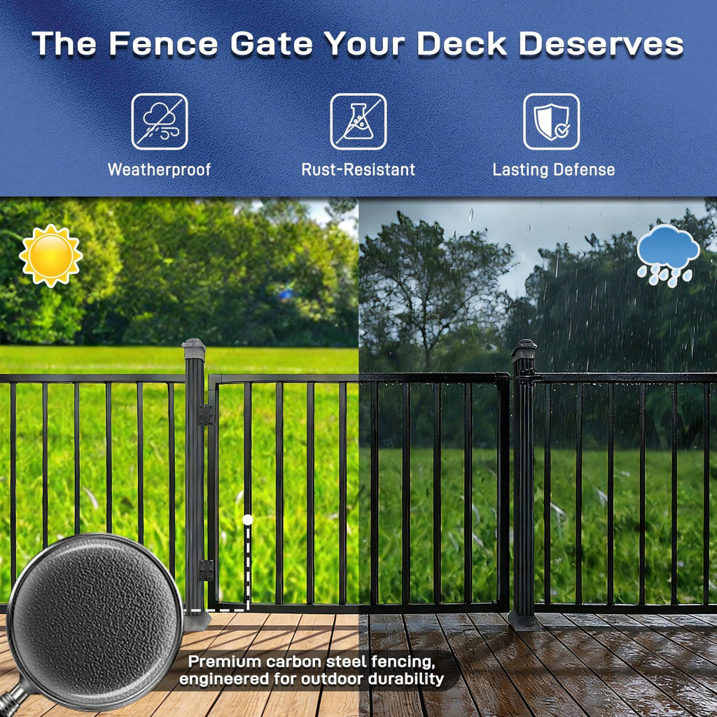 Avalution Deck Fence Gate Outdoor,38' H x 48' W, Metal Fence Gate Kit,Heavy Duty Outdoor Gates with Hinges and Latch,Anti-Rust Deck Gates for Decks,Patio,Garden,Yard,Residential Fences