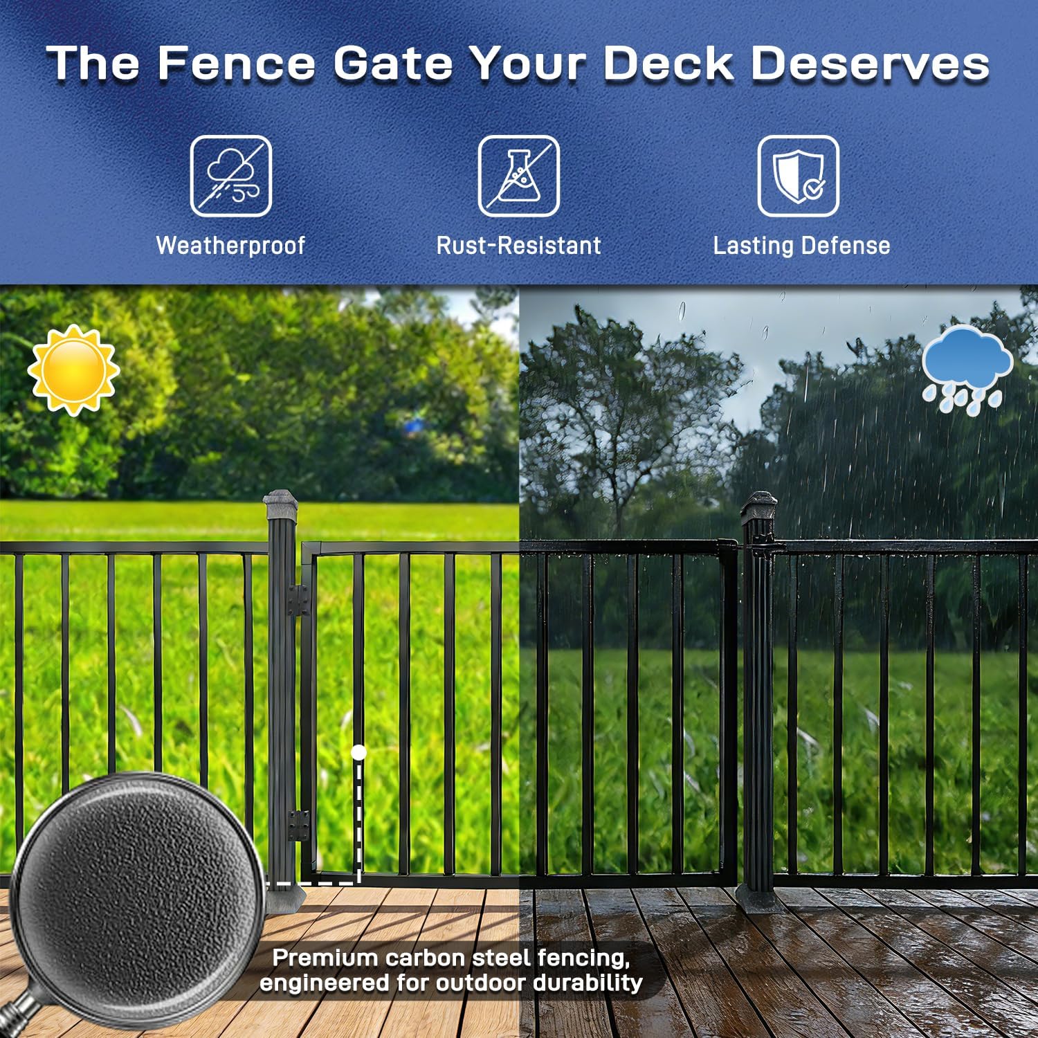 Avalution Deck Fence Gate Outdoor,38' H x 48' W, Metal Fence Gate Kit,Heavy Duty Outdoor Gates with Hinges and Latch,Anti-Rust Deck Gates for Decks,Patio,Garden,Yard,Residential Fences
