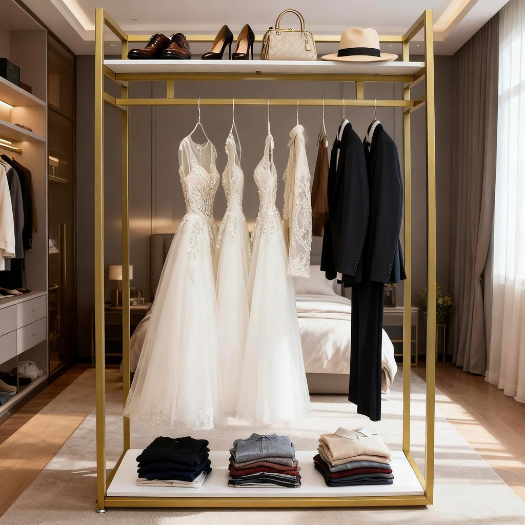 71' Clothing Store Garment Rack with Shelves,Wedding Dress Rack Clothes Retail Display Rack Heavy Duty Commercial, Studio Boutique Racks Shoes Bags Clothes Organizer