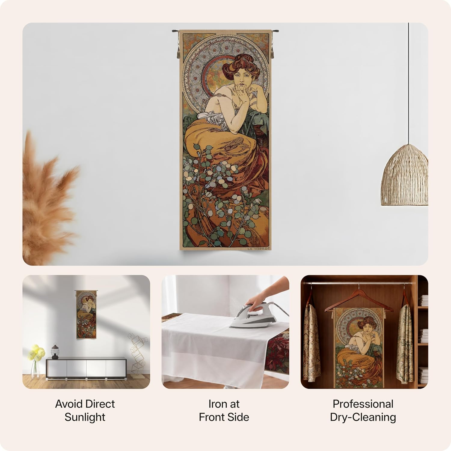 Charlotte Home Furnishings Inc - Mucha Topaze Stone Belgian Premium Tapestry Wall Hanging | 44x18 in Viscose Polyester Blend Boho Vintage Woven Wall Tapestry for Home & Wall Art by Alphonse Mucha