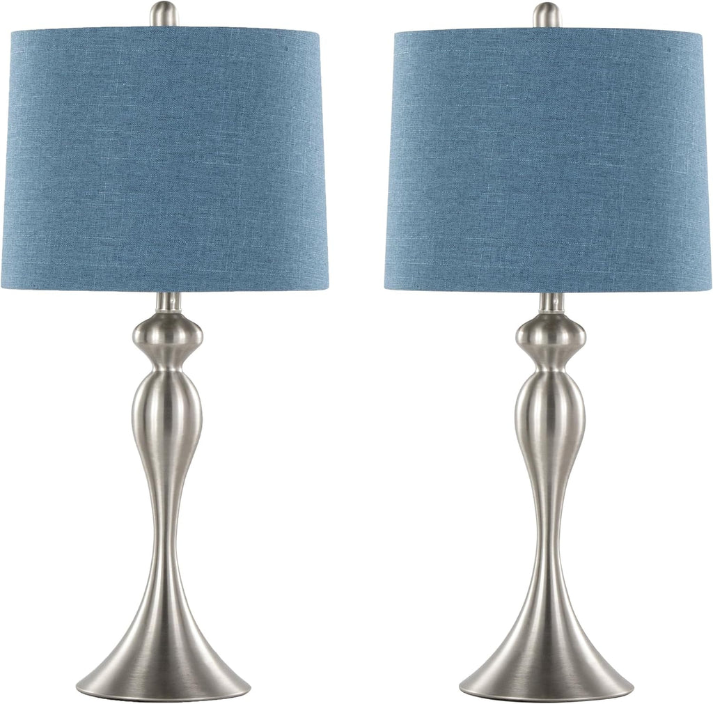 Ashland 27' Metal Table Lamps Set of 2, Desk Lamp, Bedside Lamps for Night Stands, Nightstand Lamp, Small Lamp, Small Table Lamps for Living Room Set of 2 (Brushed Nickel, Moroccan Blue Linen)