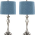 Ashland 27' Metal Table Lamps Set of 2, Desk Lamp, Bedside Lamps for Night Stands, Nightstand Lamp, Small Lamp, Small Table Lamps for Living Room Set of 2 (Brushed Nickel, Moroccan Blue Linen)