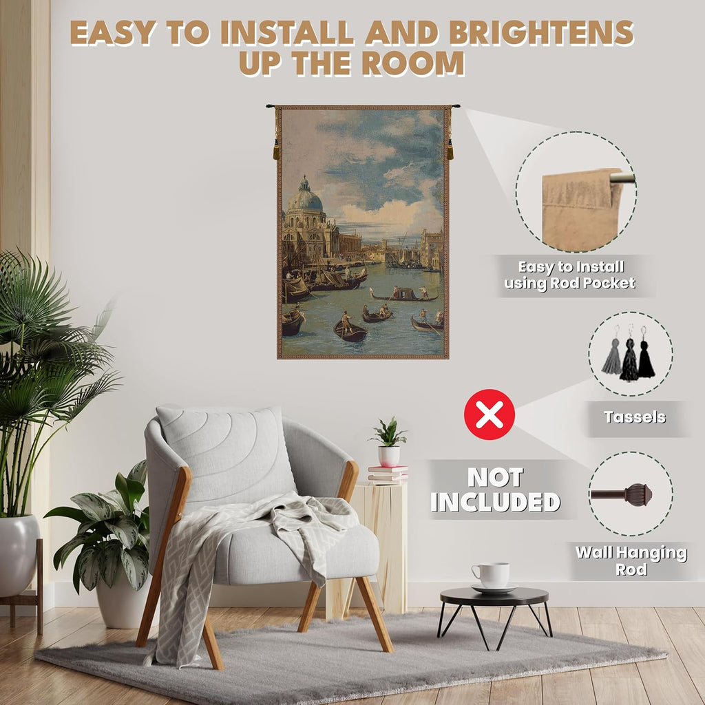 Charlotte Home Furnishings Inc. Saint Mary Of Health And The Grand Canal Vertical Italian Tapestry Wall Hanging 34 X 24 Inch Viscose Cotton & Polyester Blend Wall Art Perfect Wall Decor