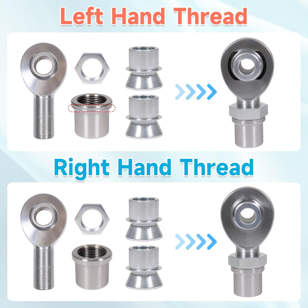 1.25' Heim Joints Rod End Kit Thread 1 1/4' Chromoly Heim Joints Suspension Kit Right and Left Hand Traction Bars Steering Kit with Round Tube Adapter Misalignment Spacer Jam Nuts (2 set-1.25 inch)