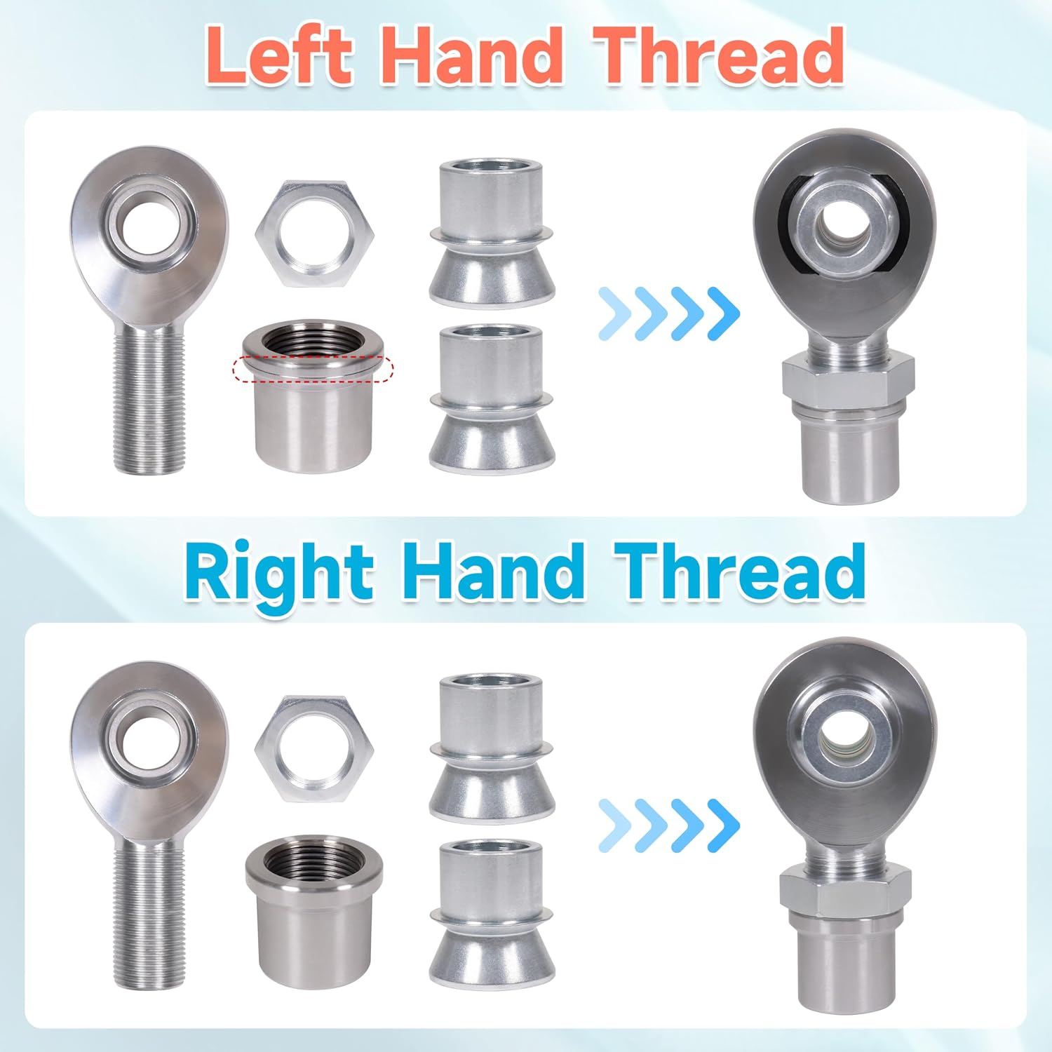 1.25' Heim Joints Rod End Kit Thread 1 1/4' Chromoly Heim Joints Suspension Kit Right and Left Hand Traction Bars Steering Kit with Round Tube Adapter Misalignment Spacer Jam Nuts (2 set-1.25 inch)