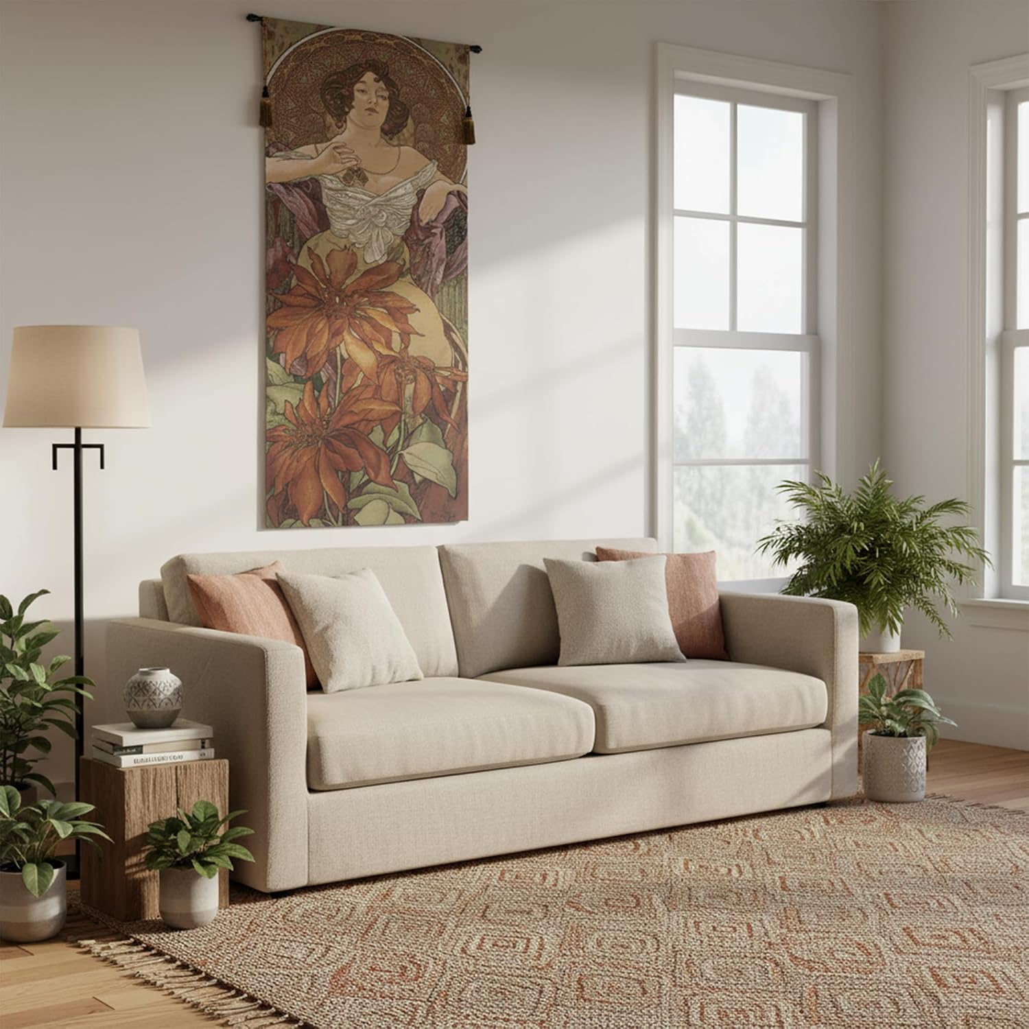 Charlotte Home Furnishings Inc - Mucha Rubis Belgian Premium Tapestry Wall Hanging |19x42 in Viscose Polyester Blend Boho Vintage Woven Wall Tapestry for Home & Wall Art by Alphonse Mucha