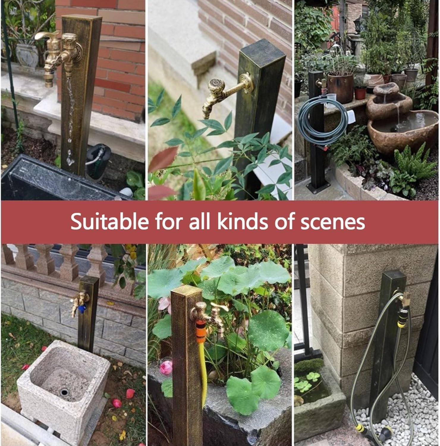 Antique Outdoor Faucet Post, Copper Garden Tap, 304 Stainless Steel Hose Stand, Decorative Water Column for Backyard, Farm & Garden Use