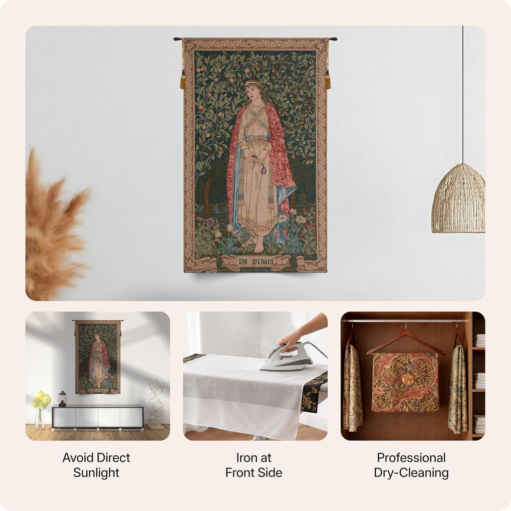 Charlotte Home Furnishings Inc French Boho Tapestry Wall Hanging 48 x 30 in, Orchard Aesthetic Woven Wall Art decor for Living Room Home Decor, European Cotton Jacquard Woven