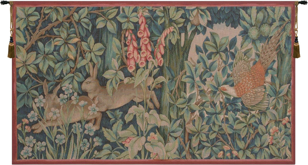 Charlotte Home Furnishings Inc French Boho Tapestry Wall Hanging 20 x 34 in, Hare and Pheasant Aesthetic Woven Wall Art decor for Living Room Home Decor, European Cotton Jacquard Woven