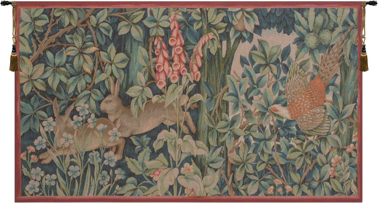 Charlotte Home Furnishings Inc French Boho Tapestry Wall Hanging 20 x 34 in, Hare and Pheasant Aesthetic Woven Wall Art decor for Living Room Home Decor, European Cotton Jacquard Woven