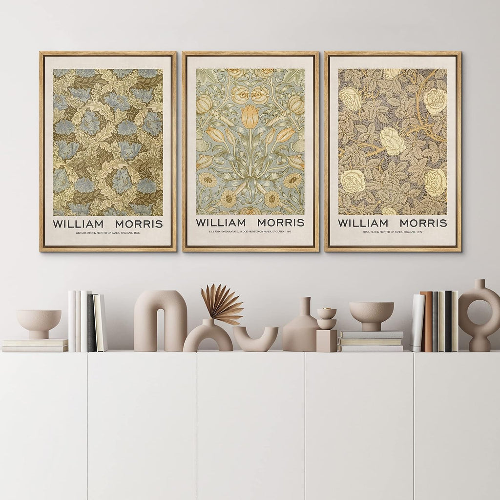 MUDECOR Framed Canvas Print Wall Art Set William Morris Floral Tapestry Pattern Nature Wilderness Wilderness Illustration Modern Art Decorative Realism Rustic Vintage for Bedroom - 16'x24'x3 Natural