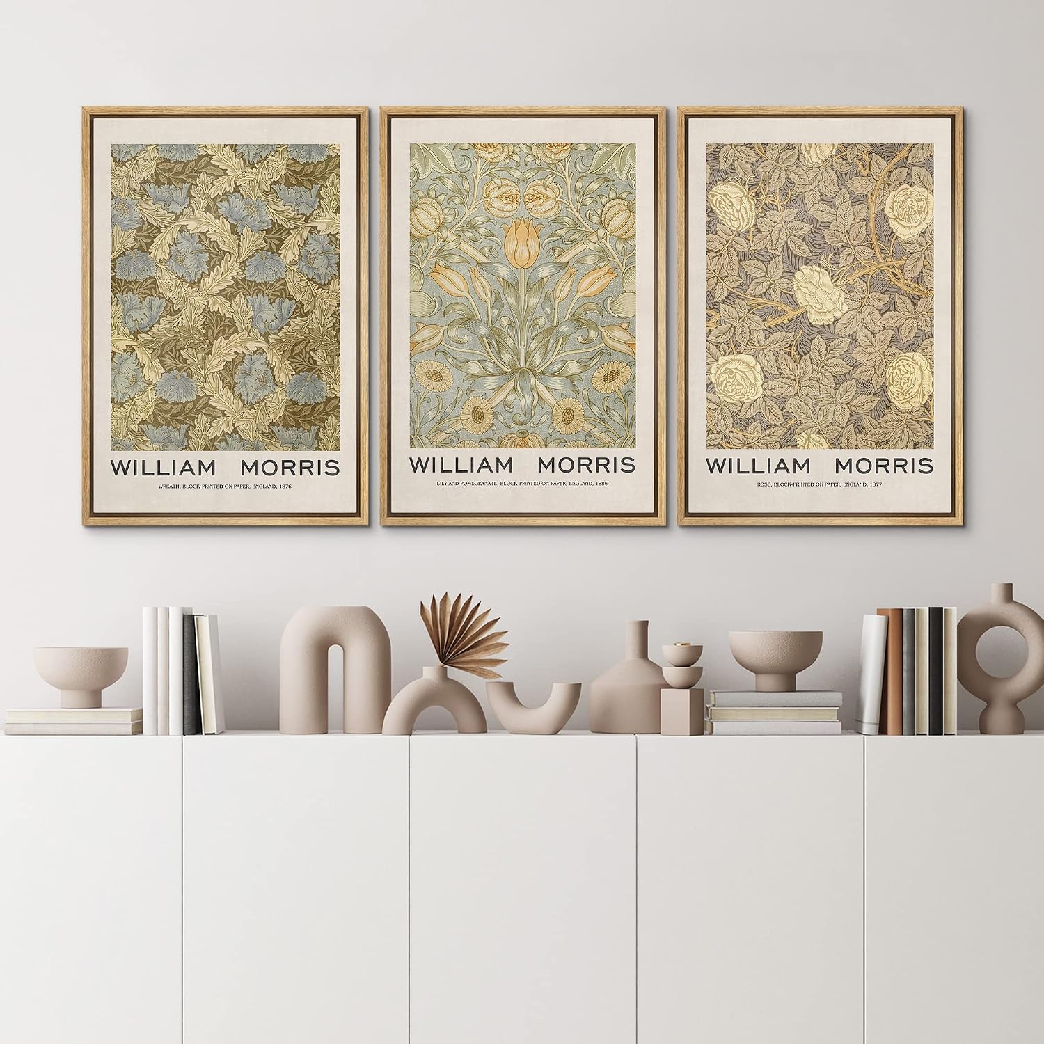 MUDECOR Framed Canvas Print Wall Art Set William Morris Floral Tapestry Pattern Nature Wilderness Wilderness Illustration Modern Art Decorative Realism Rustic Vintage for Bedroom - 24'x36'x3 Natural