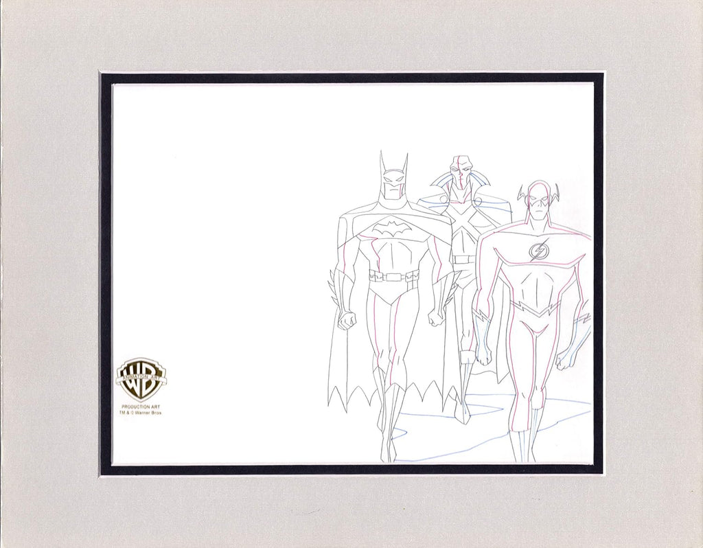 Justice League Unlimited Superman Flash and Martian Manhunter KEY Production Animation Cel Drawing from Warner Brothers 285