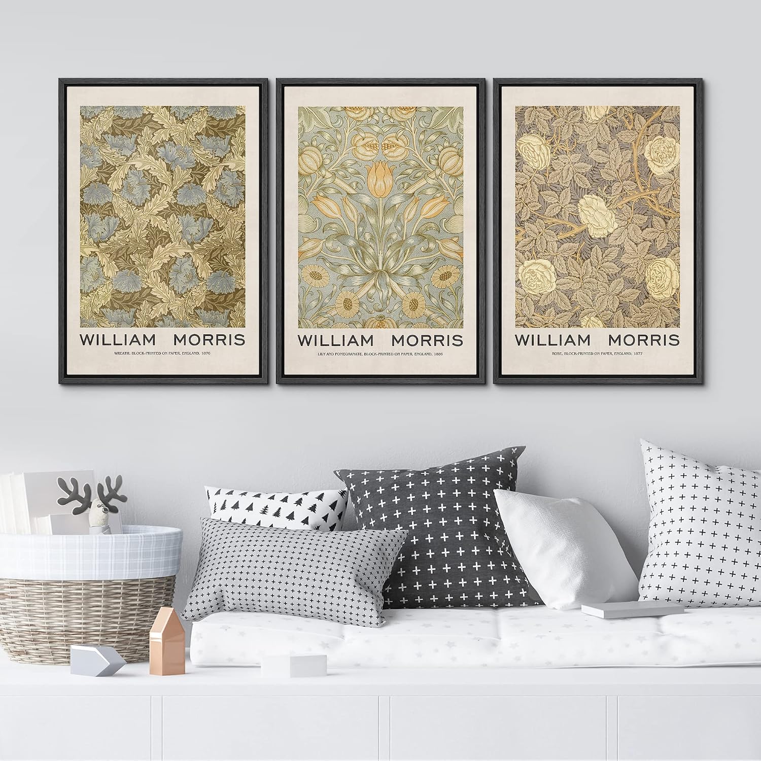 MUDECOR Framed Canvas Print Wall Art Set William Morris Floral Tapestry Pattern Nature Wilderness Wilderness Illustration Modern Art Decorative Realism Rustic Vintage for Bedroom - 24'x36'x3 Black