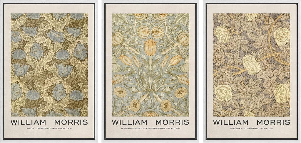 MUDECOR Framed Canvas Print Wall Art Set William Morris Floral Tapestry Pattern Nature Wilderness Wilderness Illustration Modern Art Decorative Realism Rustic Vintage for Bedroom - 24'x36'x3 White