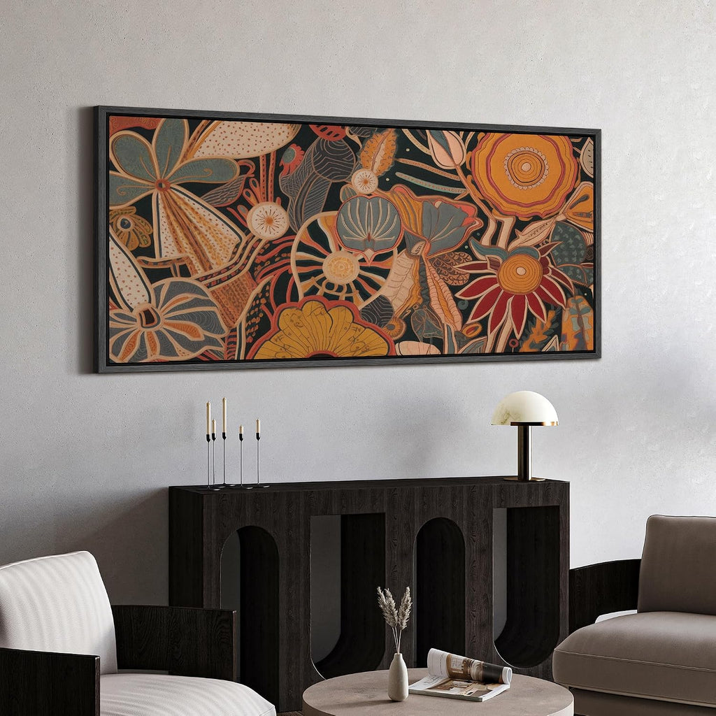 MUDECOR Extra Large Framed Canvas Print Wall Art Retro Botanical Abstraction Earth-Toned Vintage Floral Antique Retro Ready to Hang Painting for Living Room Bedroom Multi-Sizes - 60'x30'
