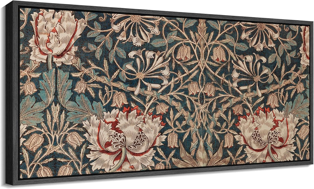 MUDECOR Extra Large Framed Canvas Print Wall Art William Morris Style Floral Tapestry Vintage Botanical Pattern Antique Retro Ready to Hang Painting for Living Room Bedroom Multi-Sizes - 60'x30'