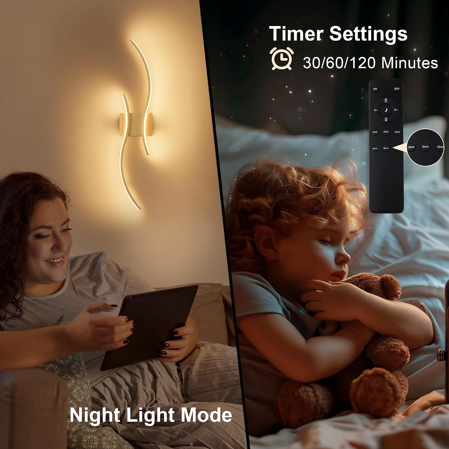 Battery Operated Wall Sconces Set of Two with Remote Control, Battery Wall Light, Stepless Colors 3000K-6000K & Dimming, Gold Led Wall Lights for Living Room, Hallway, Bedroom, 31.5 Inch (2 Pack)