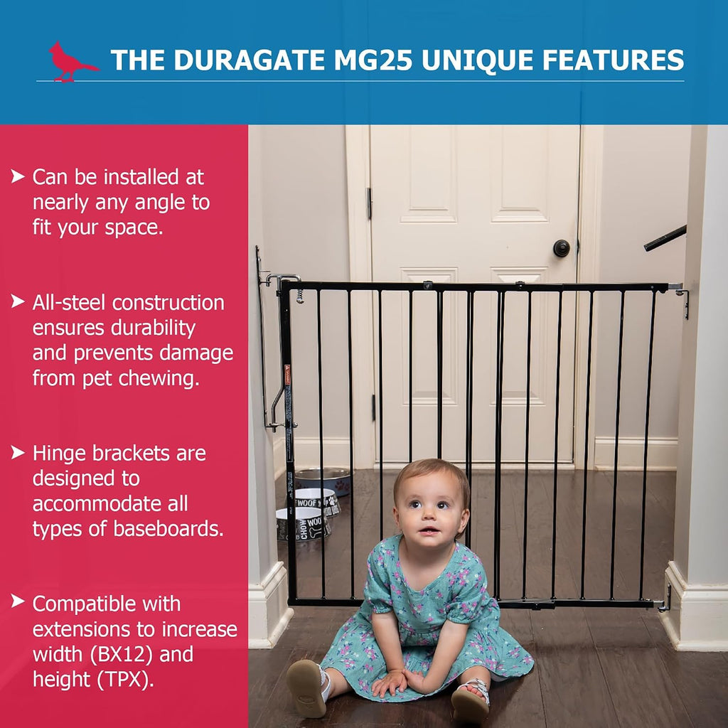 Cardinal Gates MG25 Duragate Baby Gate - Adjustable Dog Gate - Steel Safety Gate for Kids & Pets - 26.5 to 41.5 Inches Wide - Black (+ TPX and BX12)