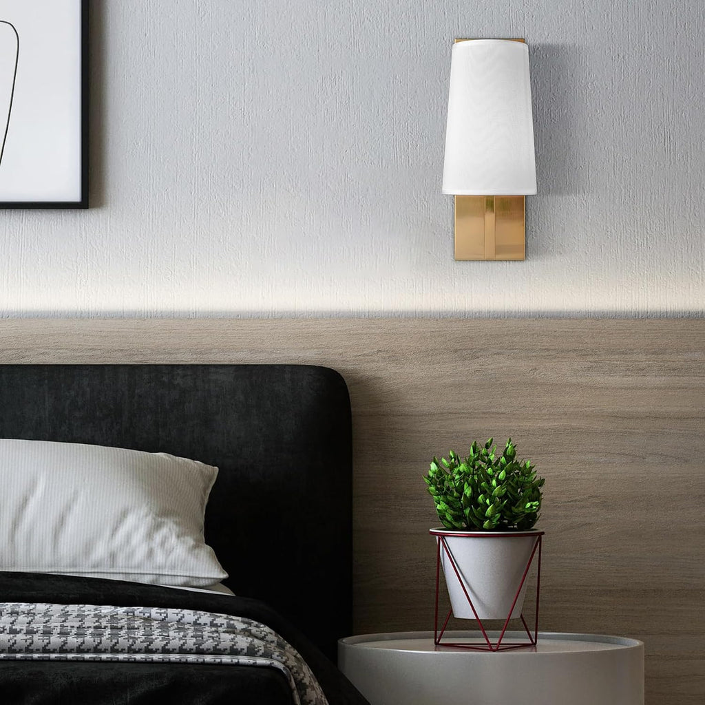 Gold Wall Sconces Set of Two Mid-Century Modern Fabric Shade Sconces Wall Lighting Indoor Brass Wall Lamp for Bedroom Hallway Living Room