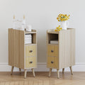 Nightstands Set of 2,Night Stand Bed Side Table with Storage Space,Wooden Bedside Table with Open Shelf,2 Drawers,End Table with Solid Wood Feet for Bedroom,College Dorm,Entryway (Natural)