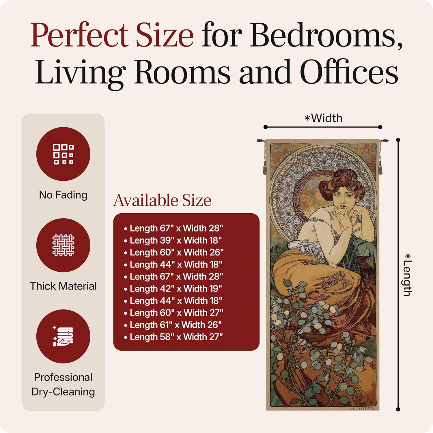 Charlotte Home Furnishings Inc - Mucha Topaze Stone Belgian Premium Tapestry Wall Hanging | 44x18 in Viscose Polyester Blend Boho Vintage Woven Wall Tapestry for Home & Wall Art by Alphonse Mucha