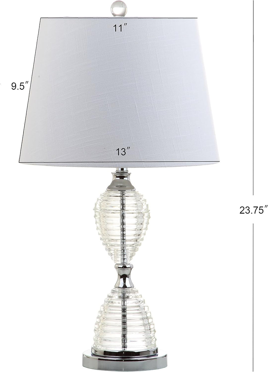 JONATHAN Y 24' Clear Crystal LED Table Lamp Set of 2, Glam Hourglass Bedside Lamps for Living Room Bedroom, White Linen Shade, Chrome Finish, LED Bulbs Included JYL2045A-SET2