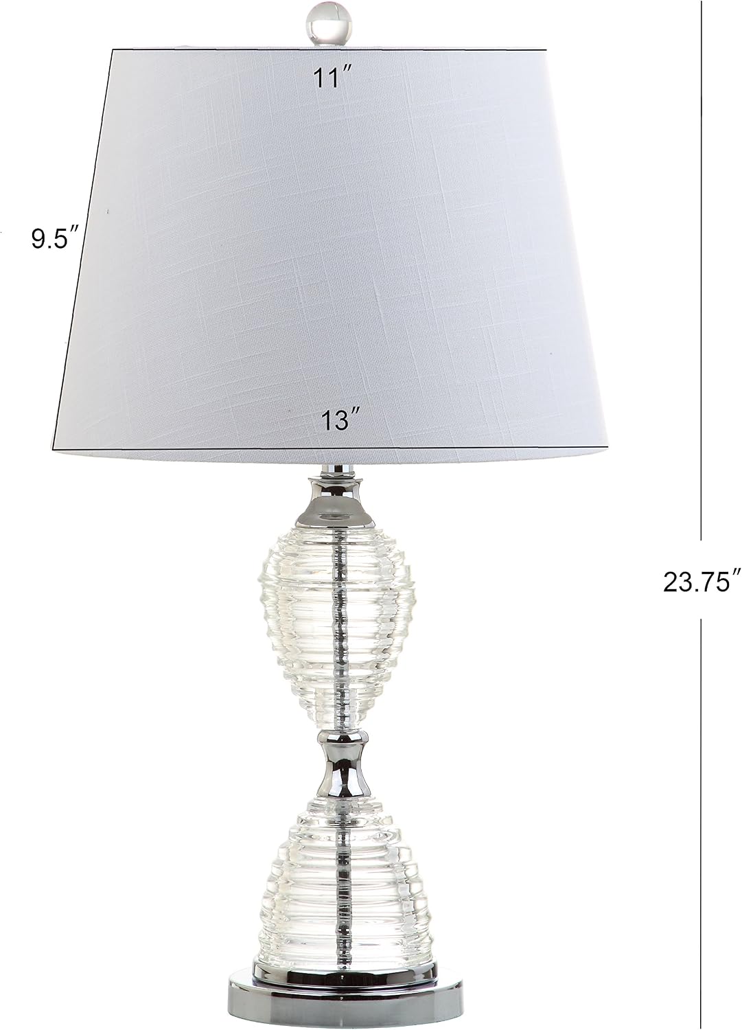 JONATHAN Y 24' Clear Crystal LED Table Lamp Set of 2, Glam Hourglass Bedside Lamps for Living Room Bedroom, White Linen Shade, Chrome Finish, LED Bulbs Included JYL2045A-SET2
