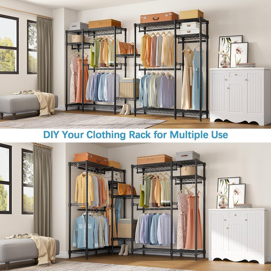 VIPEK Clothes Rack for Hanging Clothes, Heavy Duty Closet Rack with 4 Tiers Wire Shelving & 3 Hanging Rods, Free Standing Closet Wardrobe, 45' Lx16.5 Wx76.4 H, Max Load 700LBS, Black