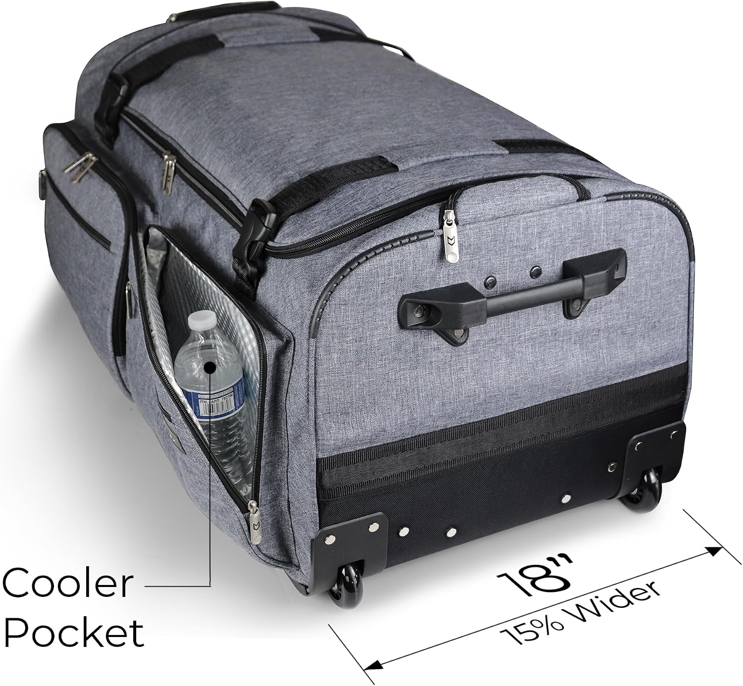 Mavii Deluxe Dance Bag with Garment Rack, 28 Inch Rolling Duffel for Competitions & Travel, Patent-Pending Stability Frames, Lightweight Aluminum Rack, Wheeled Upright Luggage, Heathered Gray