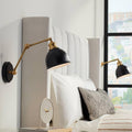 Barnes and Ivy Sania Modern Adjustable Swing Arm Wall Lamps Set of 2 Black Brass Hardwire Light Fixture Up and Down Metal Shade for Bedroom Bedside House Reading Living Room Home Dining