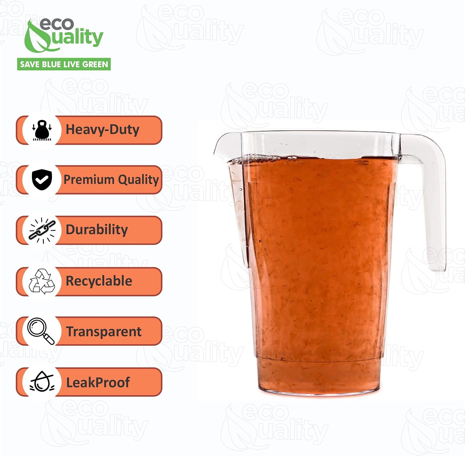 [100 PACK] 50 oz Crystal Clear Plastic Beverage Pitcher - Break Resistant Beverage Carafe - Great for Restaurants and Catering Bulk - Serveware for Water, Cold Drinks, Beer, Lemonade, Sangria (50oz)