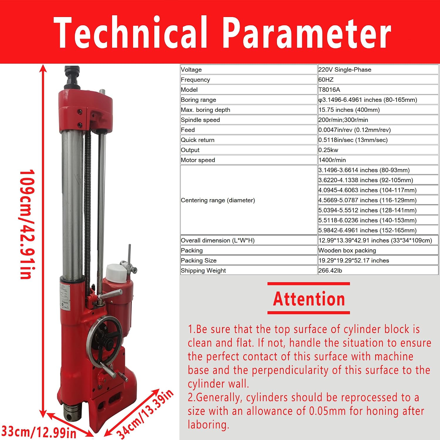 T8016A Cylinder Boring Machine for Automotive & Motorcycle Engines 220V Single-Phase High Precision Engine Cylinder Repair Machine with 80-165mm Boring Range with Heavy Duty Cutting Capacity