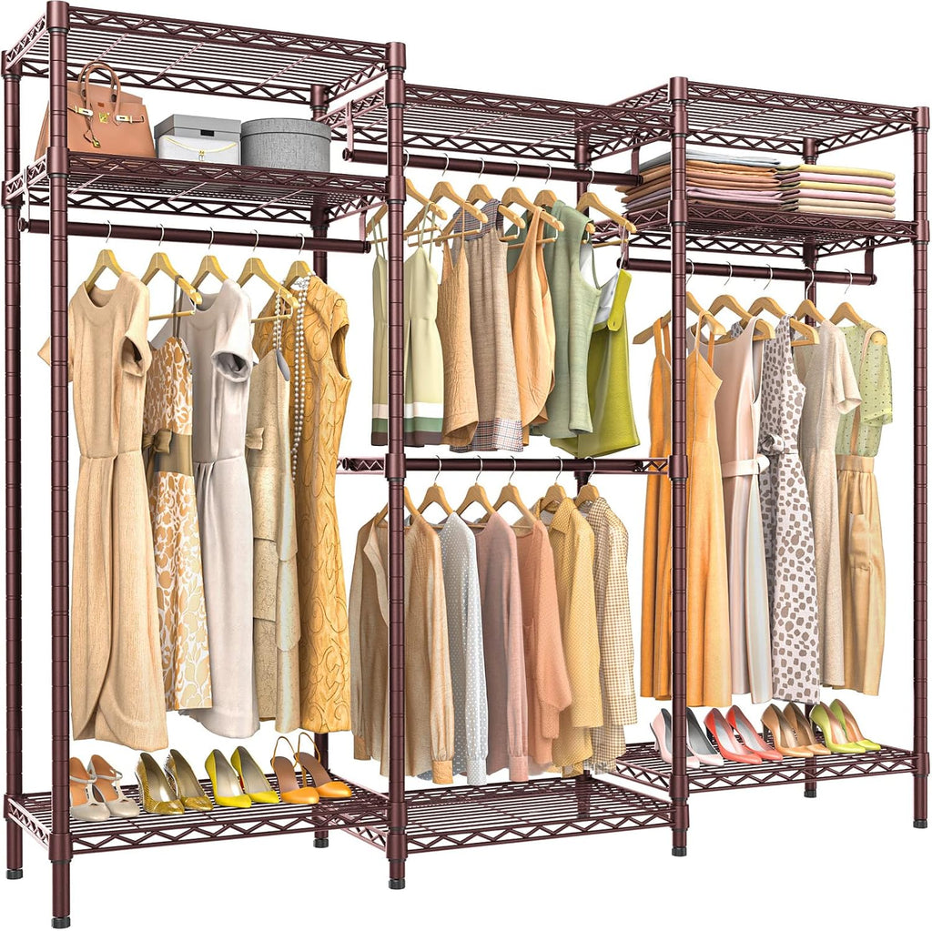 VIPEK V5i Garment Rack Heavy Duty Clothes Rack, Portable Closet Wardrobe Bedroom Armoires Freestanding Clothing Rack with 8 Adjustable Shelves & 4 Hang Rods, 68.9' L x 15.7' W x 76.4' H, Bronze