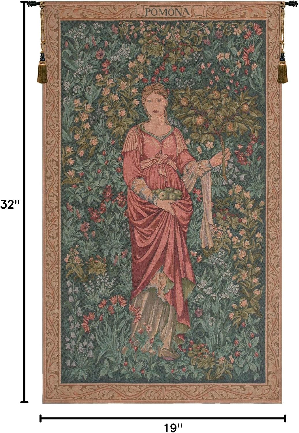 Charlotte Home Furnishings Inc French Boho Tapestry Wall Hanging 32 x 19 in, Pomona Aesthetic Woven Tapestry Boho decor for Living Room Home Decor, European Cotton Jacquard Woven