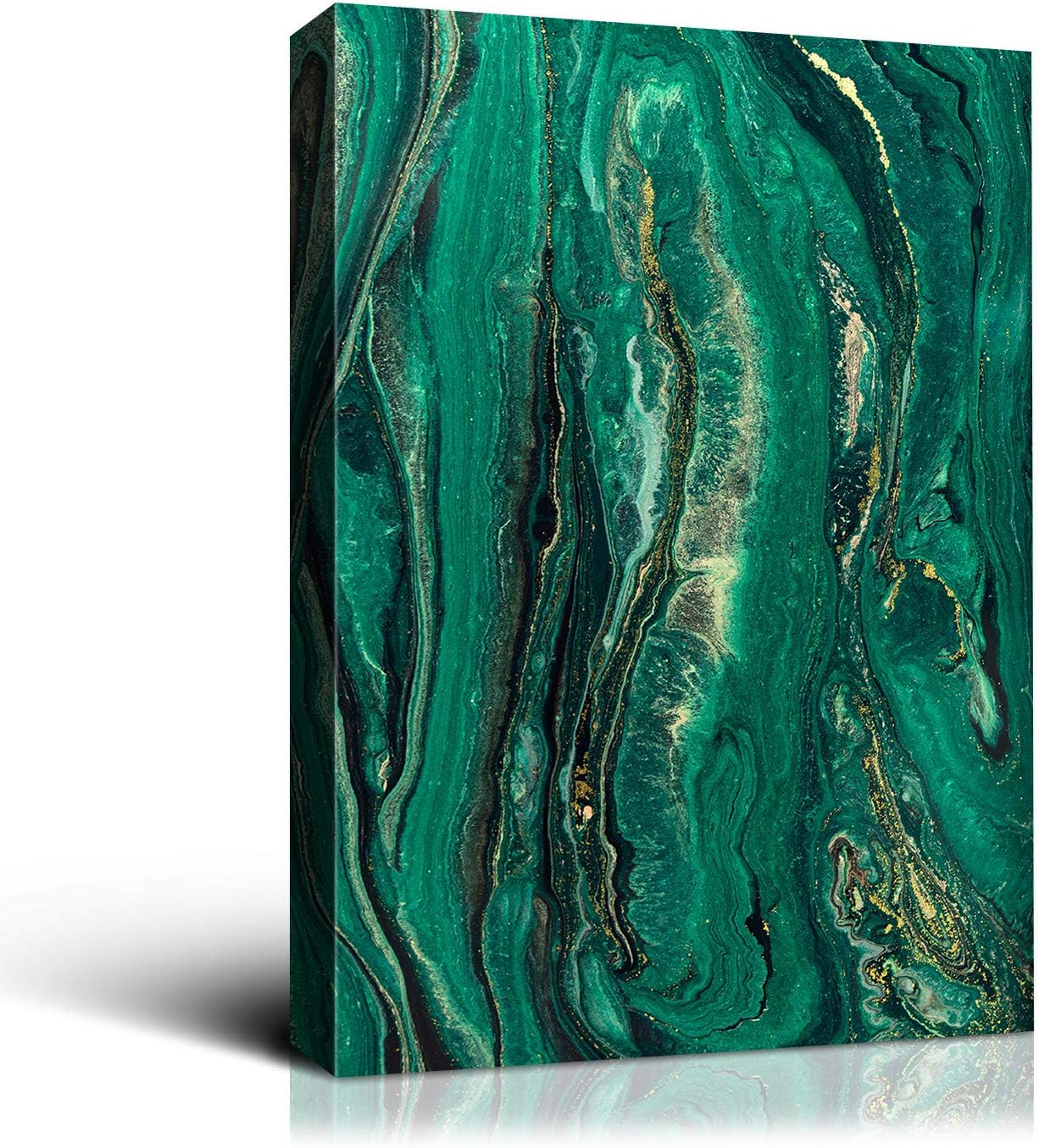 Denzoer Green Texture and Gold Abstract Wall Art Modern Canvas Prints with Solid Wood Frame Wall Pictures for Home Decoration, Ready to Hang - 36x46 inches
