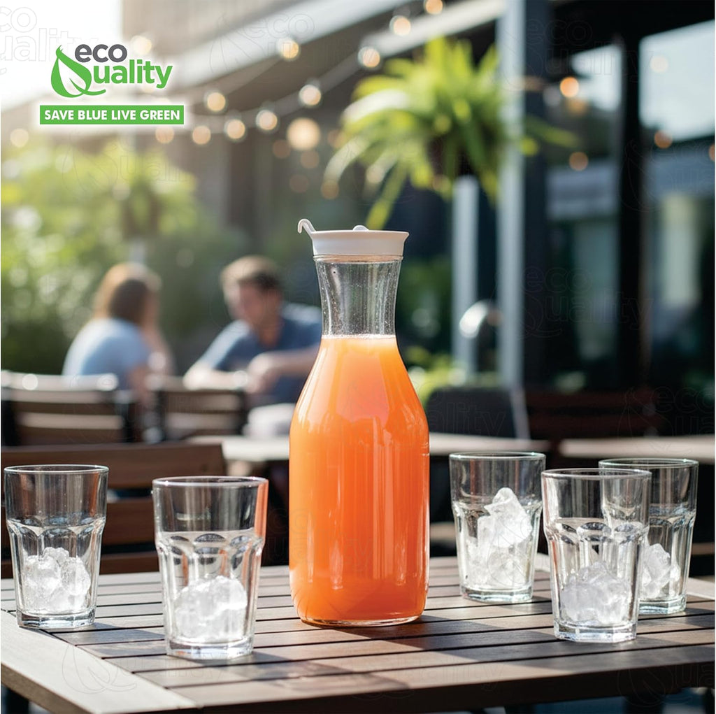 Clear Plastic Heavy Duty Pitcher - Large Water Carafes, Plastic Bottles with Flip Top Lid, Beverage Pitchers with Lid - BPA Free Plastic Decanter, Juice, Ice Tea, Picnic, Catering (50 Oz) (48)
