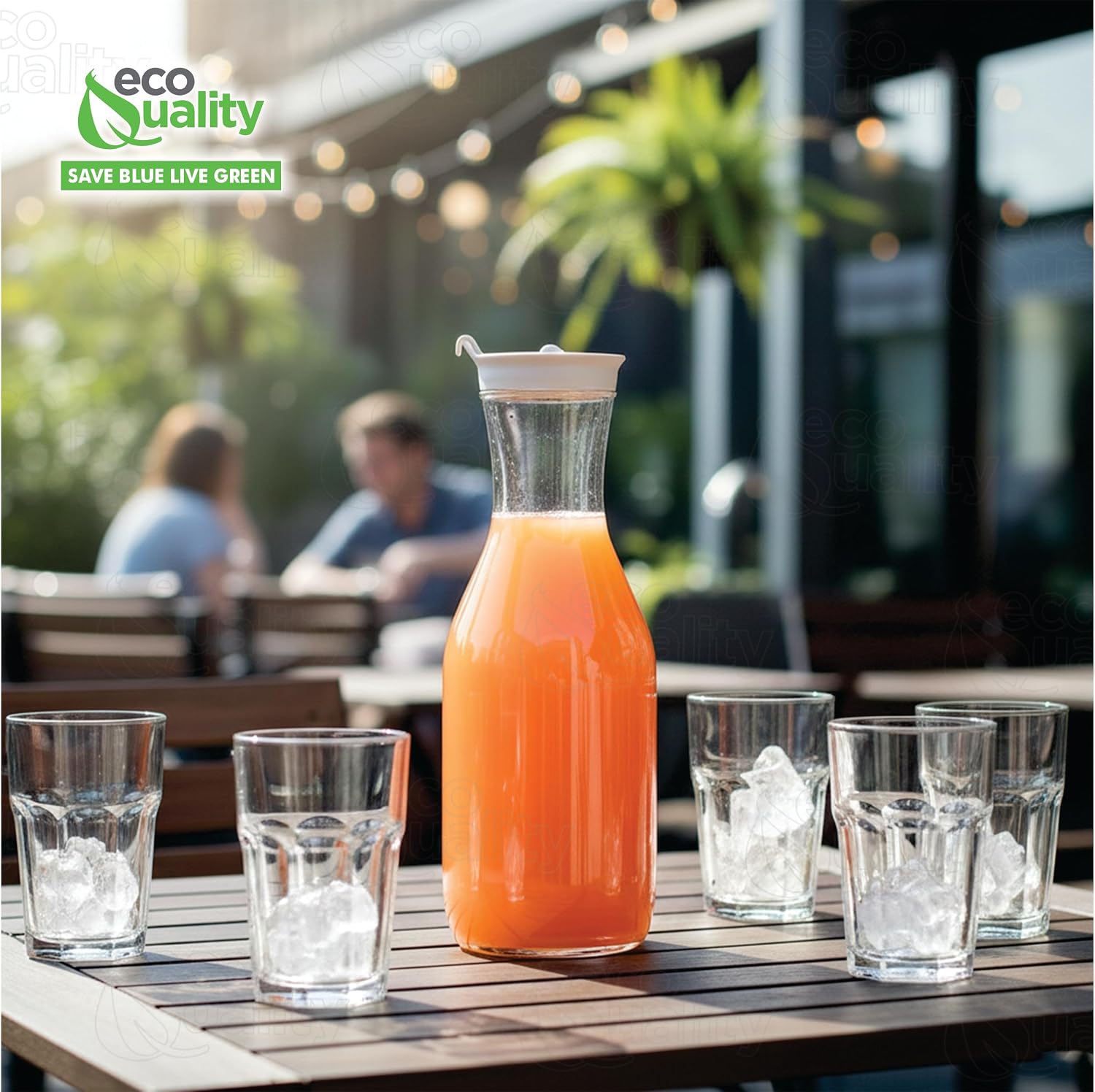 Clear Plastic Heavy Duty Pitcher - Large Water Carafes, Plastic Bottles with Flip Top Lid, Beverage Pitchers with Lid - BPA Free Plastic Decanter, Juice, Ice Tea, Picnic, Catering (50 Oz) (48)