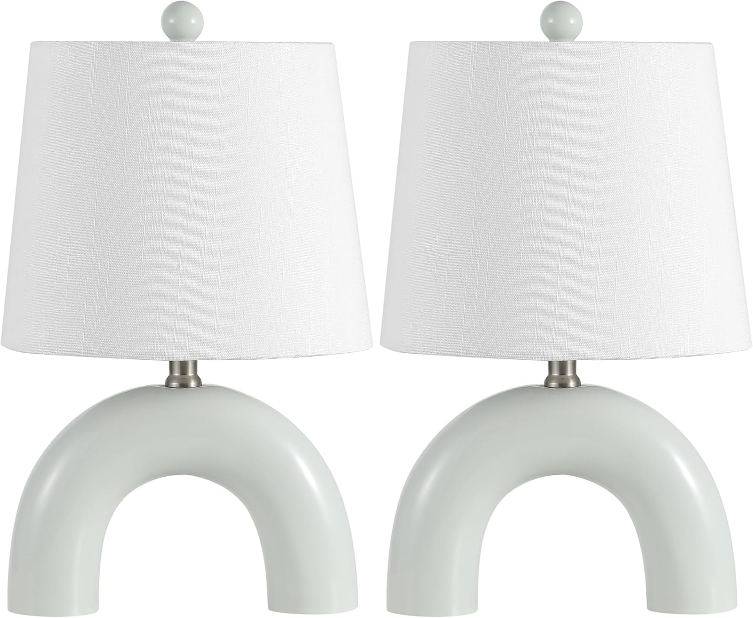 JONATHAN Y 17.75' Blue Gray Modern Ceramic Arch Table Lamp Set of 2 for Bedroom, Scandinavian Minimalist Bedside Lamps with White Linen Shade, LED Bulbs Included (JYL5503B-SET2)