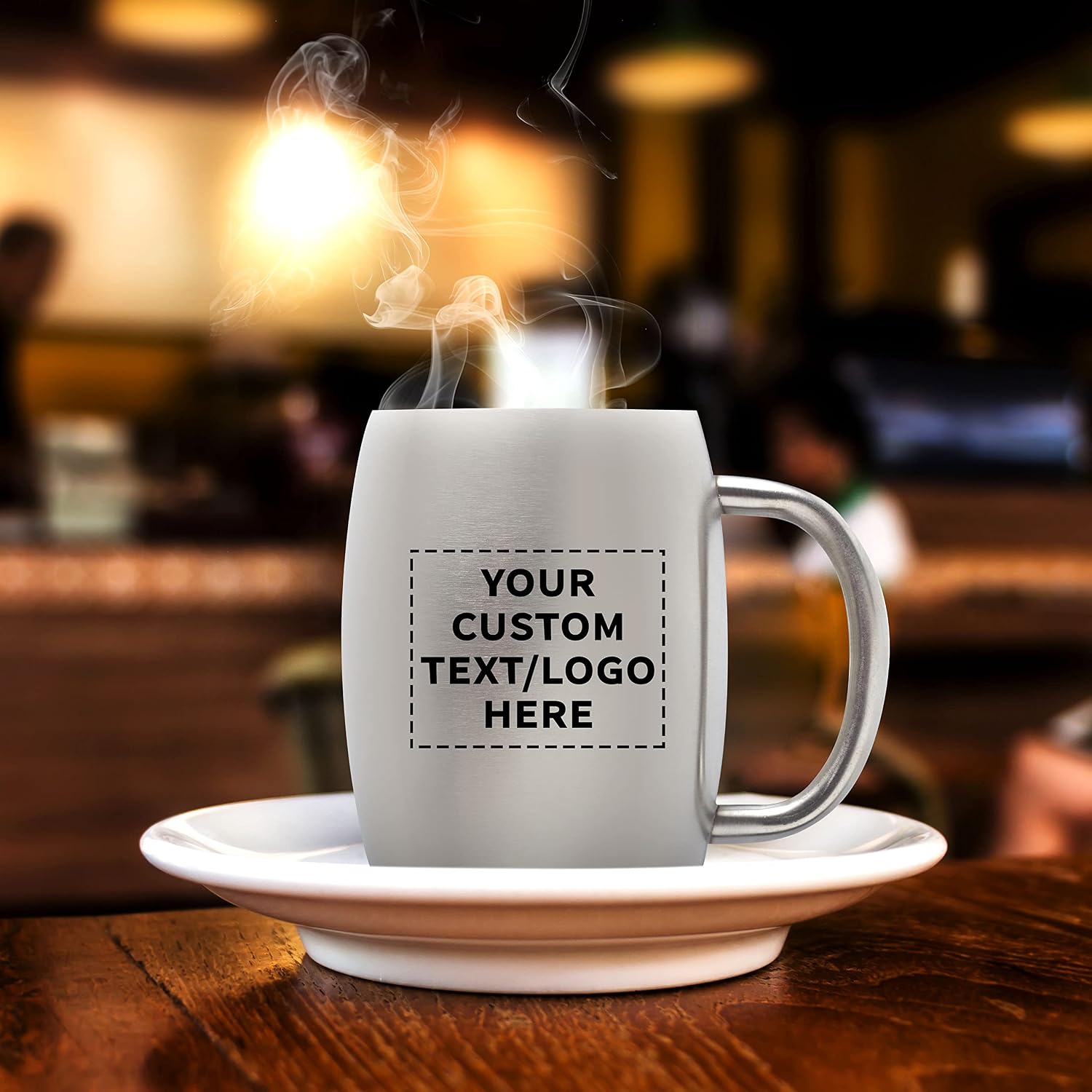 DISCOUNT PROMOS Custom Agnes Stainless Steel Mugs with Handle 14 oz. Set of 12, Personalized Bulk Pack - Double Wall, Perfect for Coffee, Beer, Other Hot & Cold Beverages - Silver