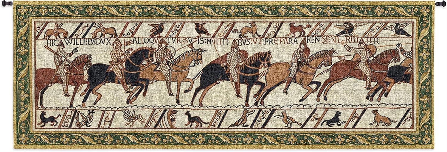 Bayeux Tapestry Historic Masterwork of Norman Conquest of England | Woven Tapestry Wall Art Hanging | Historic Artwork with Border | 100% Cotton USA Size 76x27