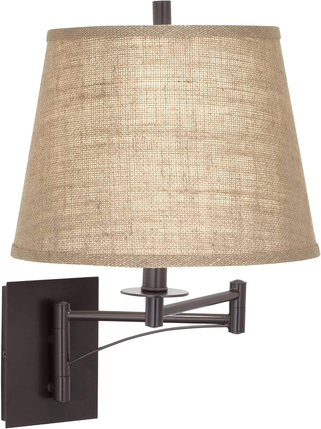 Franklin Iron Works Brinly Farmhouse Rustic Swing Arm Wall Lamp Matte Brown Metal Plug-in 12' Fixture Burlap Hardback Drum Shade for Cottage Core Bedroom Bedside Living Room Hallway Dining House